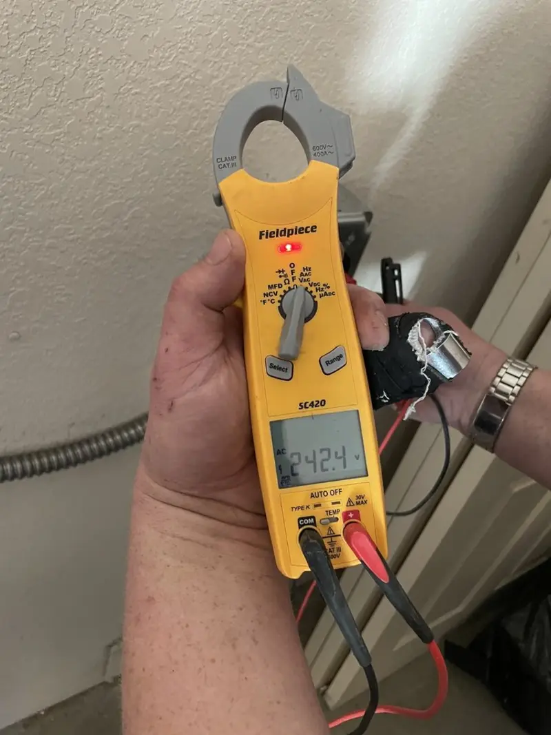 Voltage testing with clamp meter during Circuit Breaker Repair in Salisbury